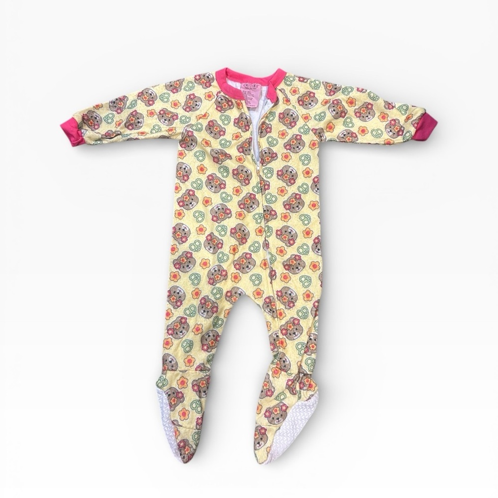 Vintage Carter’s Footed Pajamas Y2K Teddy Bear Peace Print 12M